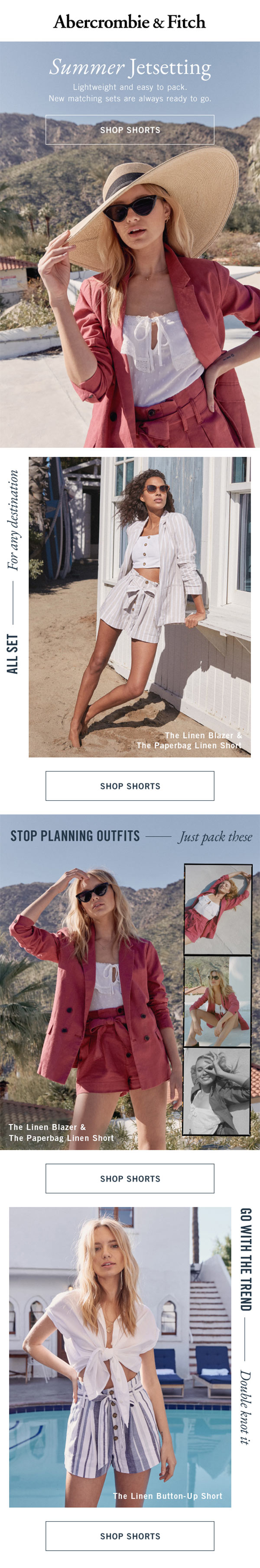 Email design for women's shorts, with an editorial style design for the typography and film theme continued.