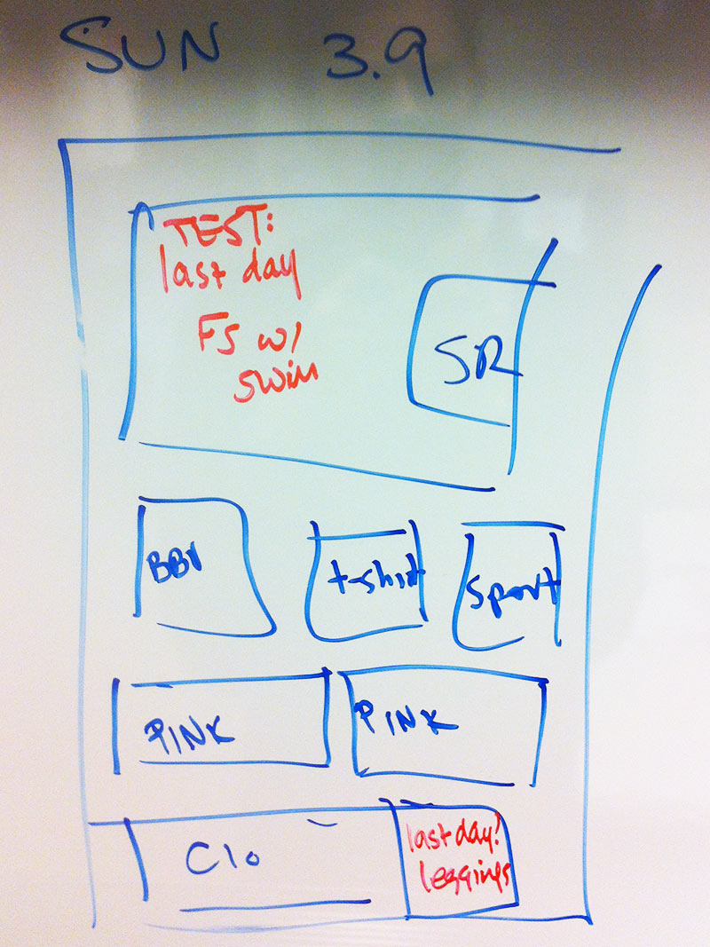 Homepage wireframe for Sunday, March 9. Homepage stays the same, with a couple offer count downs.